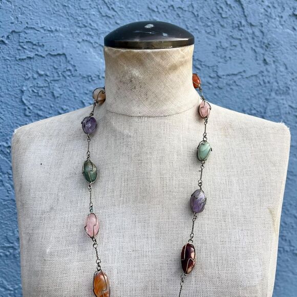 Vintage Gemstone  Necklace Vintage Gift Southwestern Statement Jewelry mystical - Picture 9 of 10